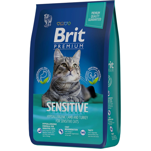 Brit Premium Cat Sensitive корм для кошек с чувствительным пищеварением с ягненком и индейкой 8кг