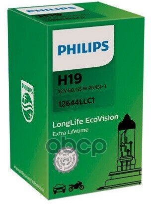 Лампа Автомобильная H19 12V- 60/55W (Pu43t-3) Longlife Ecovision (Philips) Philips арт. 12644LLC1