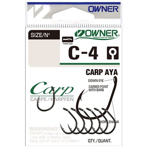 фото Крючки одинарные owner 53264 (c-4) carp aya bc #06 (8 шт/уп)