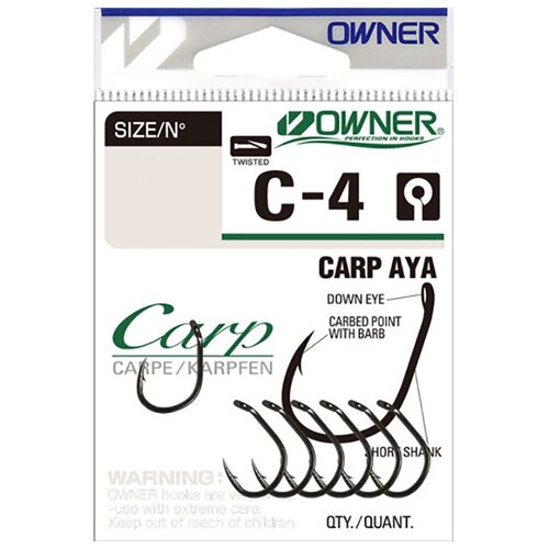 Крючки одинарные OWNER 53264 (C-4) Carp Aya BC #06 (8 шт/уп) крючки одинарные owner 53264 c 4 carp aya bc 06 8 шт уп