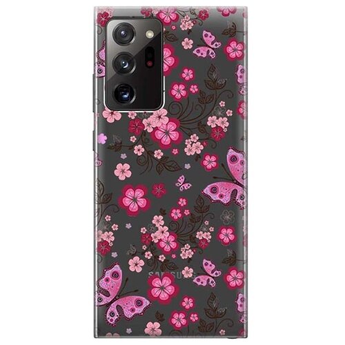 Ультратонкий силиконовый чехол-накладка ClearView 3D для Galaxy Note 20 Ultra с принтом Butterflies and Flowers ультратонкий силиконовый чехол накладка clearview 3d для galaxy s20 fe с принтом butterflies and flowers