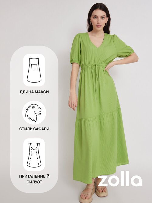 Платье Zolla, повседневное, прилегающее, макси, открытая спина, размер S, зеленый