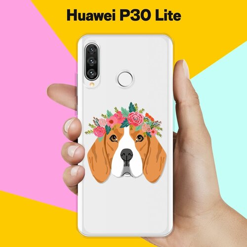 Силиконовый чехол Бигль с цветами на Huawei P30 Lite силиконовый чехол бигль на huawei p30