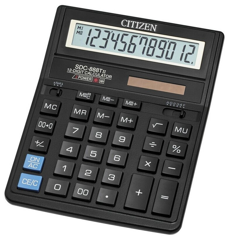 Калькулятор настольный 12-разрядный Sdc-888tiige, 203*158*31мм, двойное питание, черный/золото Citiz .