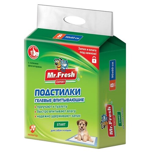 Пеленки для щенков впитывающие Mr. Fresh Expert Start F506 90х60 см 8 шт. 1 шт. 90 см 60 см зелeный подушка mr mattress fresh l 60x39x12