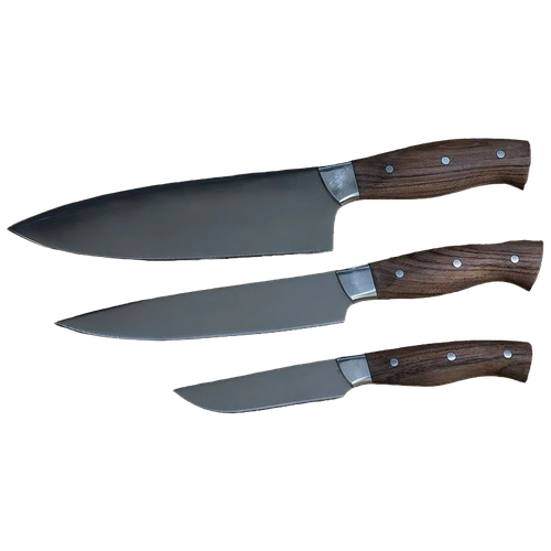 Ножи кухонные, набор из 3 кухонных ножей, кованая нержавеющая сталь, рукоять из бубинга, ручная работа