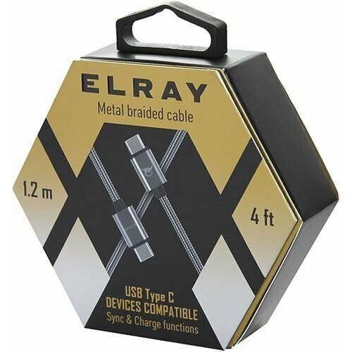 Зарядный кабель Elray Type-C папа/Type-C папа 1,2м серый (CC20MBC12GR)