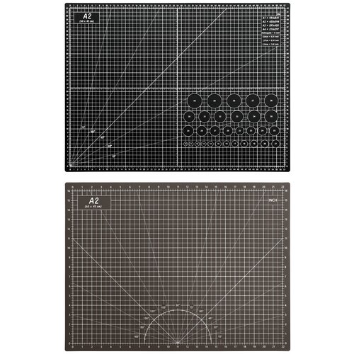 Коврик для макетирования и резки 45x60см A2, двусторонний, с разметкой. ПВХ с самовосстанавливающимся покрытием. Цвет чёрный