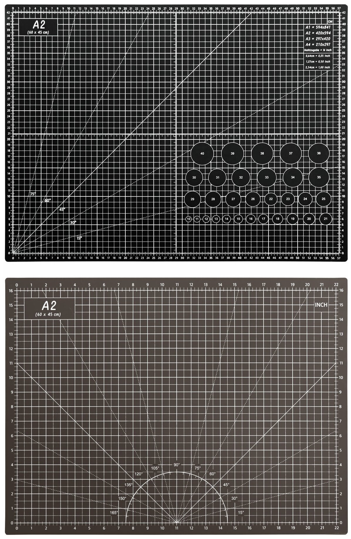 Коврик для макетирования и резки 45x60см A2, двусторонний, с разметкой. ПВХ с самовосстанавливающимся покрытием. Цвет чёрный - фотография № 1