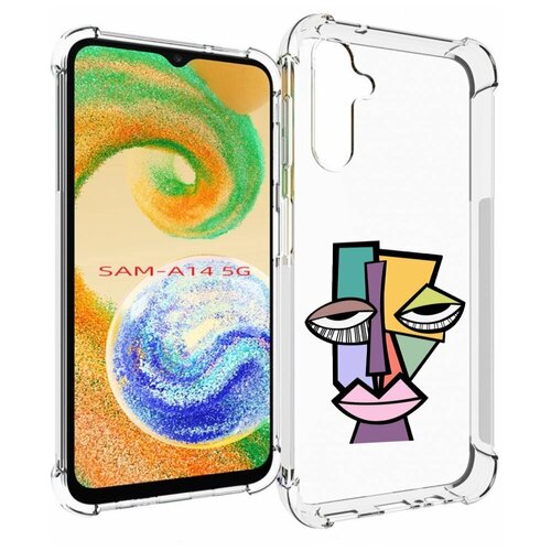 Чехол MyPads лицо из квадратиков с глазами женский для Samsung Galaxy A14 4G/ 5G задняя-панель-накладка-бампер