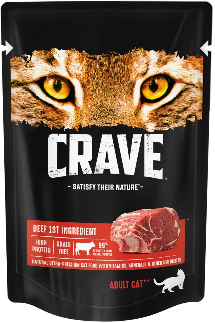 Влажный корм для кошек Crave беззерновой, говядина 70 г (кусочки в желе)