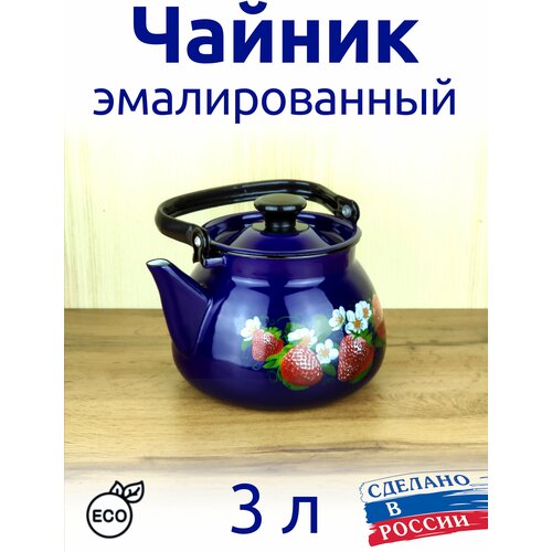 Чайник эмалированный 3,0 л Синий, с рисунком