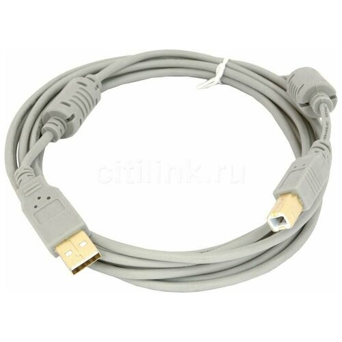 Кабель USB2.0 USB A(m) - USB B(m), GOLD , ферритовый фильтр , 3м, серый