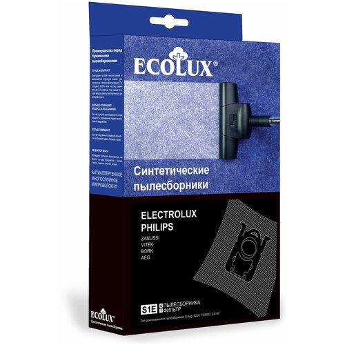 Ecolux Пылесборник синтетический для пылесоса Electrolux,Philips,AEG (S-bag,Gr200), 4 шт., S1E