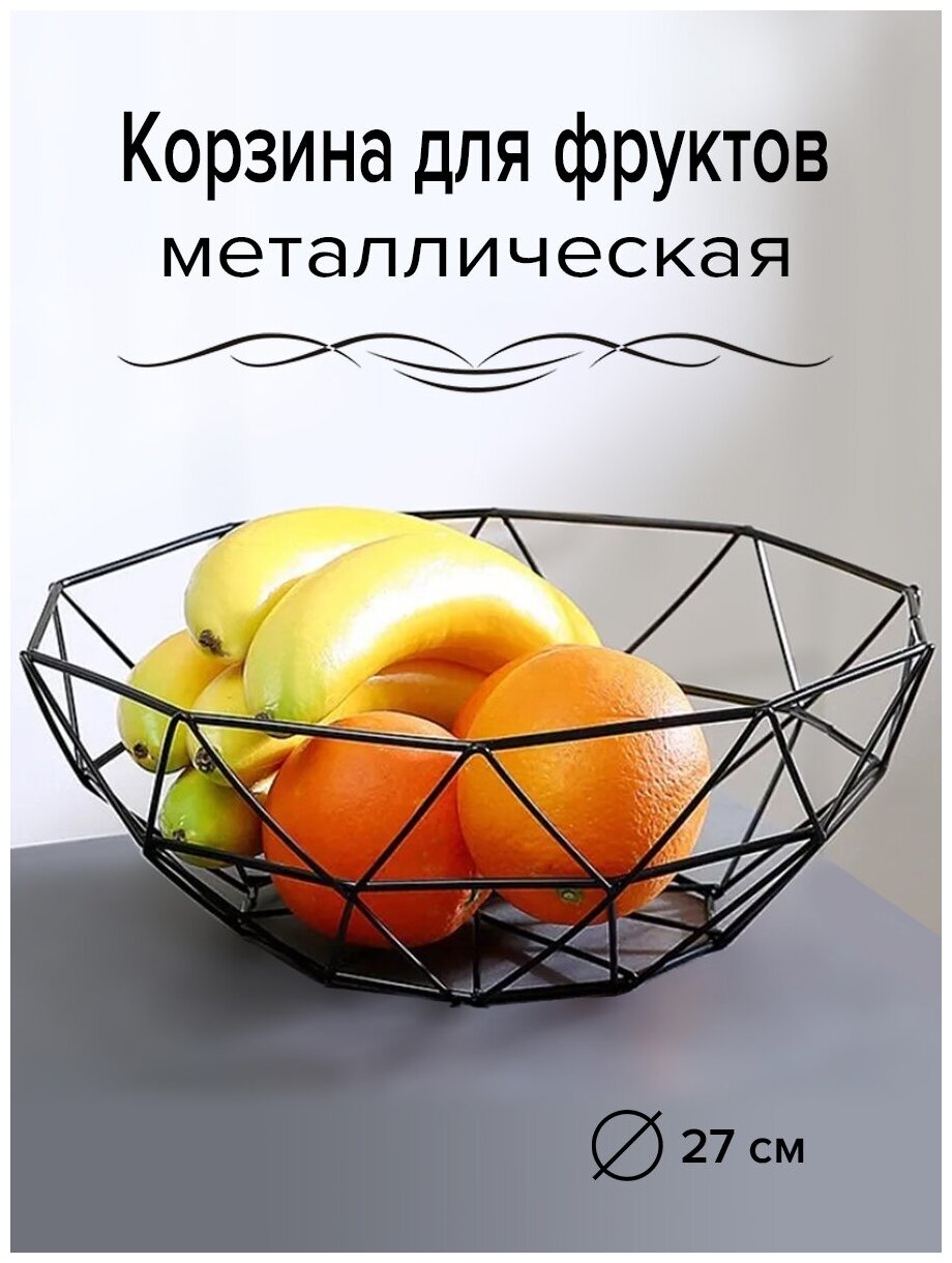 Фруктовница / Корзина - ваза для фруктов Геометрия 27 х 15 х 9 см / Посуда лофт металлическая для кухни