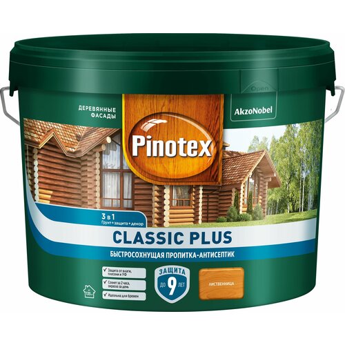 Pinotex антисептик Classic Plus, 9 л, лиственница pinotex classic plus 0 9 л лиственница