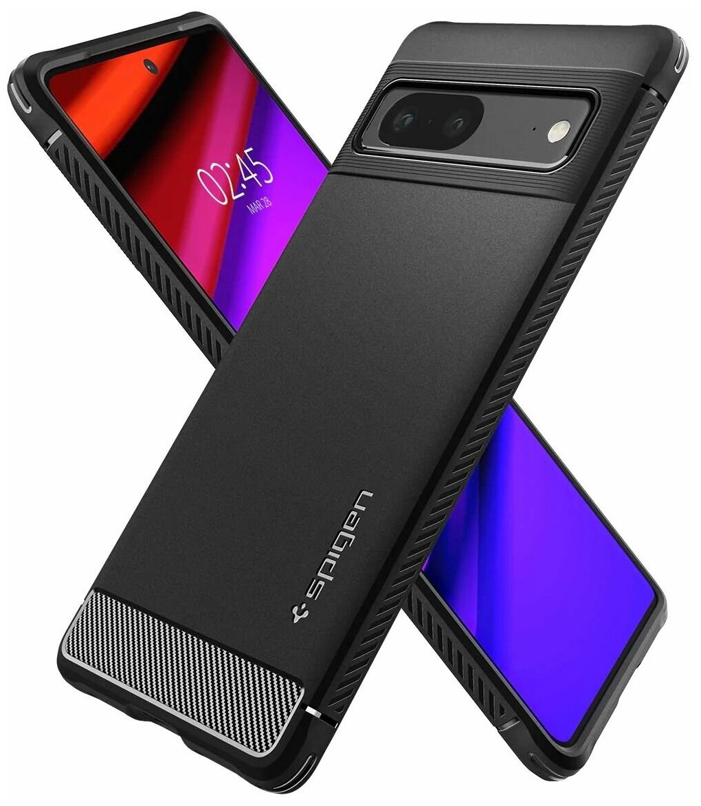 Чехол Spigen на Google Pixel 7 (ACS04698) Rugged Armor / Спиген чехол для Пиксель 7 накладка, противоударный, с защитой камеры, черный — фото 1
