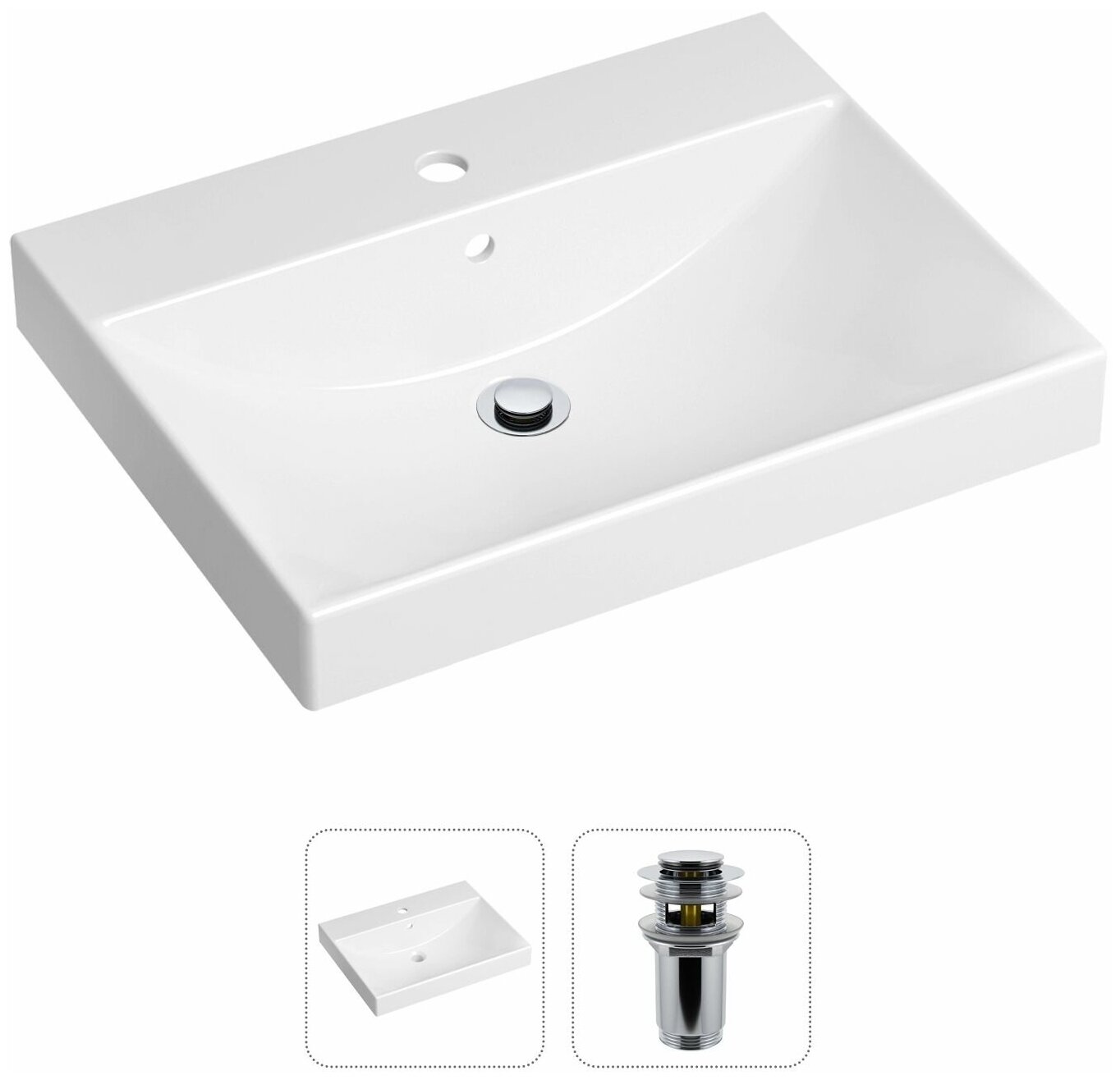 Врезная раковина в ванную Lavinia Boho Bathroom Sink 21520888 в комплекте 2 в 1: умывальник белый, донный клапан в цвете хром