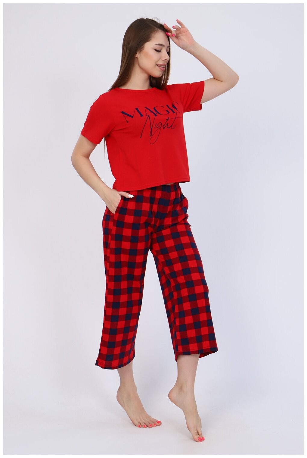 Женская пижама/ домашний костюм (футболка+ брюки-кюлоты), размер 46 - фотография № 8