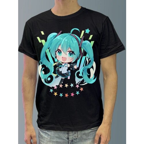 фото Футболка мужская черная из хлопка с dtf рисунком вокалоид - 903 будь на стиле
