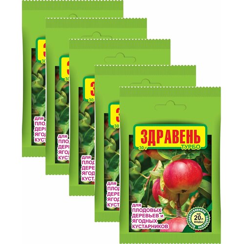 Комплексное удобрение Здравень турбо для плодовых деревьев и ягодных культур (5 упаковок по 30г) здравень турбо для плодовых деревьев и ягодных кустарников 30 гр