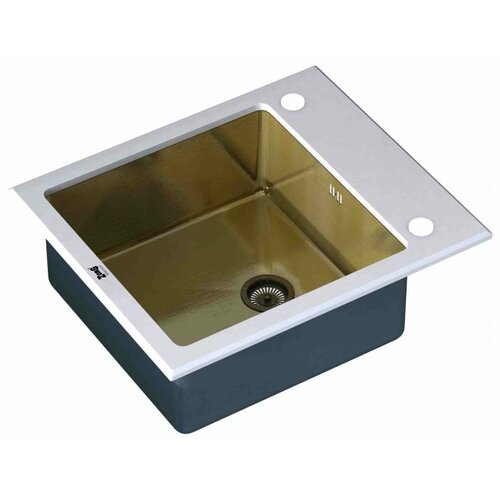 Врезная кухонная мойка 51х60см, ZorG Sanitary INOX GL-6051 WHITE-BRONZE, полированное Белое стекло + бронза