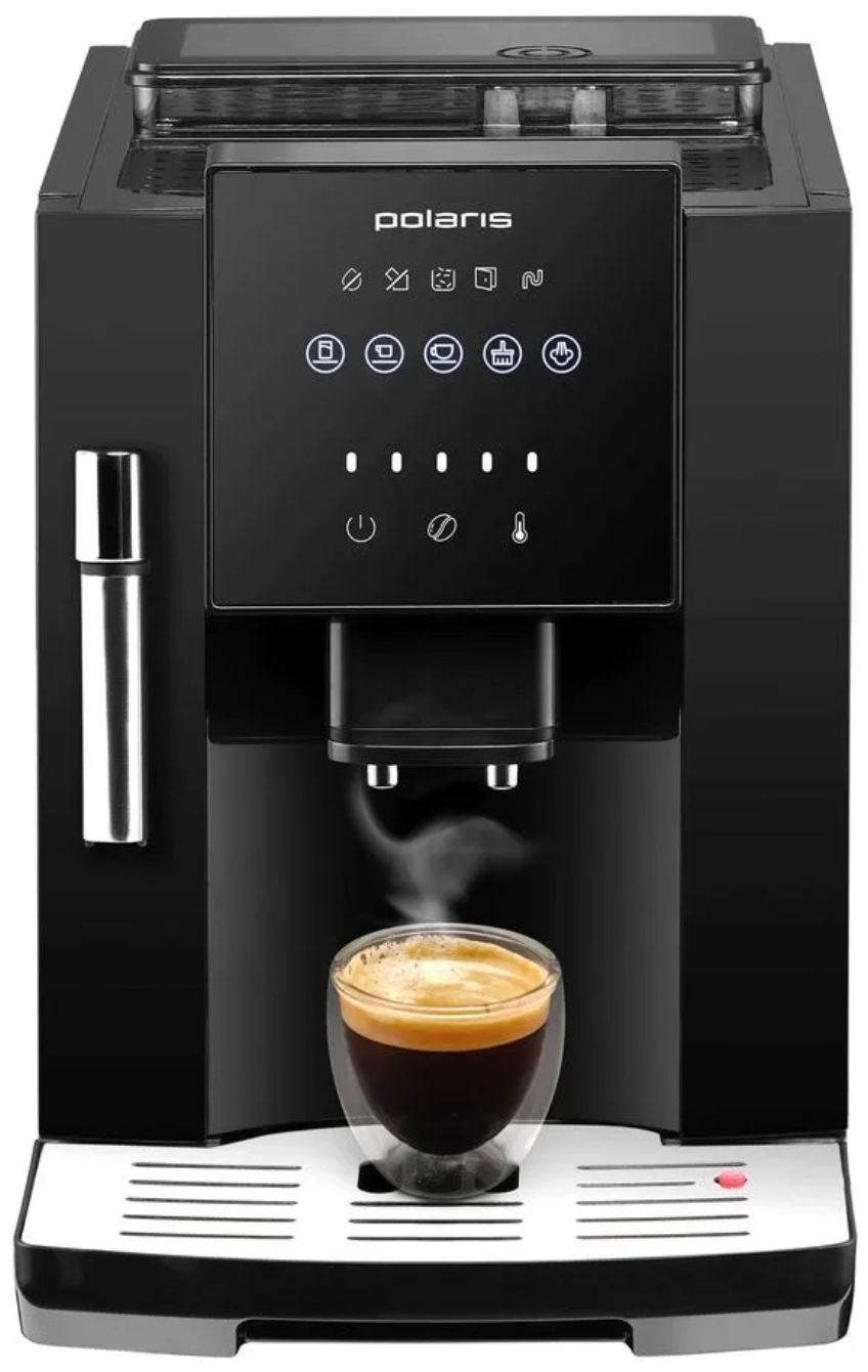 Кофемашина автоматическая, для зернового кофе, с капучинатором, Polaris 1450 Вт, черная - фотография № 7