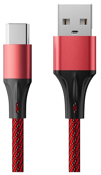 Кабель USB - TYPE C ACCESSTYLE AC30-F100M Red-Black 100 см, 3А, ткань красный-черный