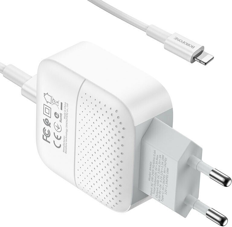 Сетевое зарядное устройство Borofone BA46A Premium + кабель USB Type-C-Lightning 18 Вт