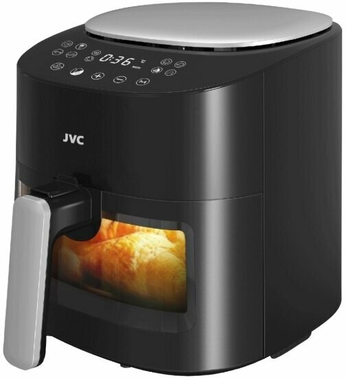 Аэрогриль JVC 4,5 л с антипригарным покрытием, таймер на 90 минут, 8 программ, функции гриля, аэрофритюрницы, сушилки для фруктов и овощей, 1500 Вт