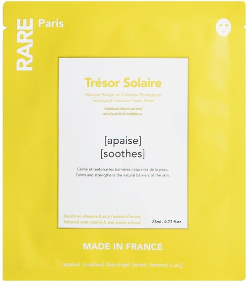 RARE PARIS Trésor Solaire Маска для лица тканевая успокаивающая и укрепляющая, 23 мл
