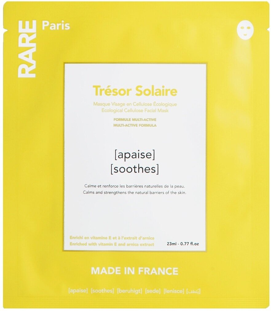 RARE PARIS Trésor Solaire Маска для лица тканевая успокаивающая и укрепляющая, 23 мл
