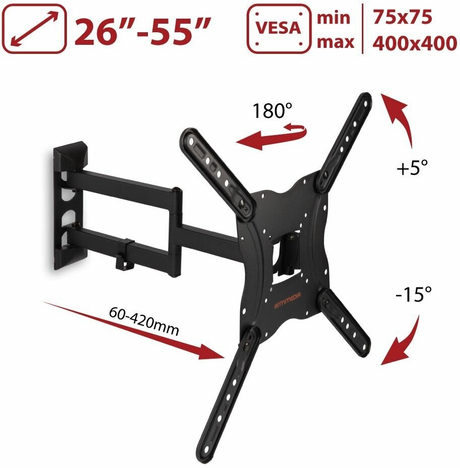 Кронштейн для телевизора на стену / крепление наклонно-поворотное Arm Media LCD-404 / до 55 дюймов / vesa 400x400