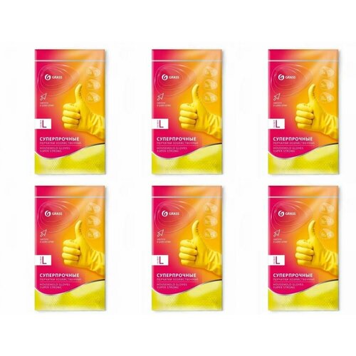 Grass Перчатки хозяйственные Суперпрочные желтые размер L желтые 6 уп 730₽