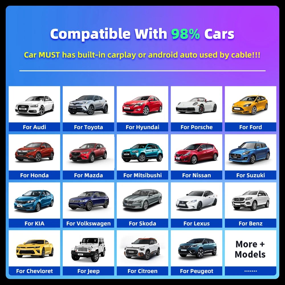 EKIY CarPlay Android Auto Box адаптер проводной к беспроводному для Audi Toyota Mazda Nissan Chevrolet Suzuki Subaru Kia Ford Opel Skoda, EC14-DD, Ship in 24Hours — фото 1