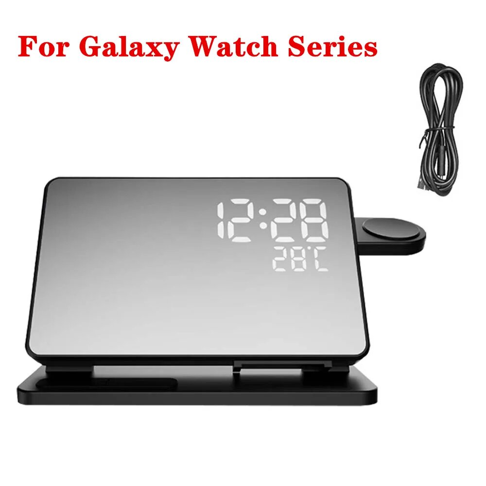 Беспроводное зарядное устройство 3 в 1 для Samsung Galaxy Watch 6 5 Pro, станция для быстрой зарядки для Galaxy S23, S22, S21, будильник, зарядные устройства, подставка, Black