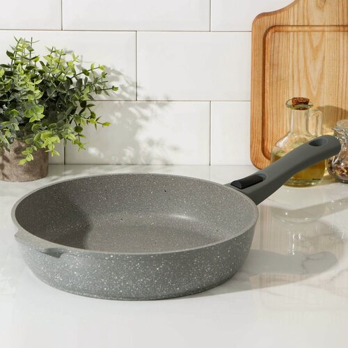 Изображение товара Сковорода, d=28 см, съёмная ручка, антипригарное покрытие, цвет светлый мрамор