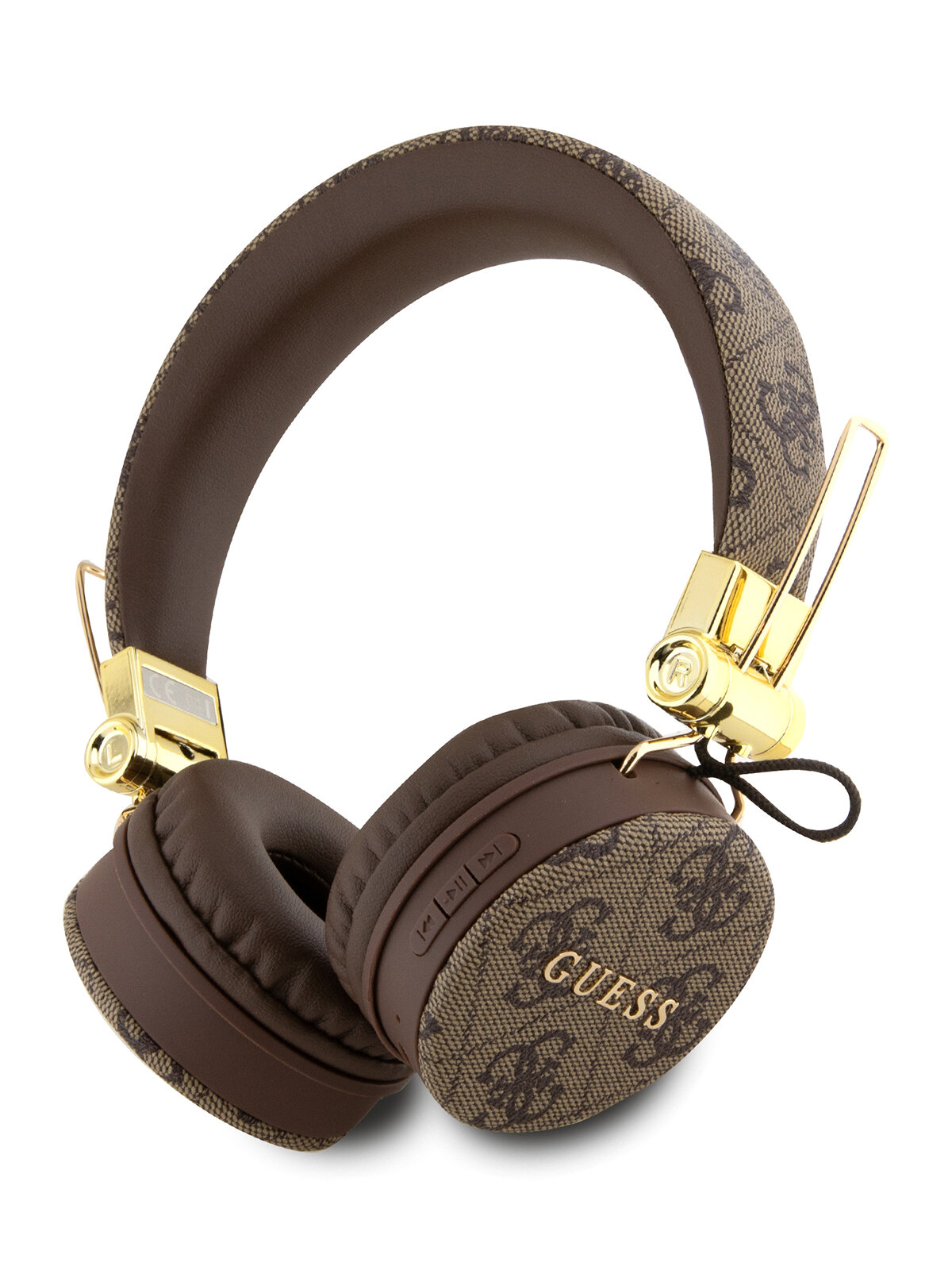 Guess наушники беспроводные накладные Bluetooth Headphones Round PU 4G Metal Logo Brown