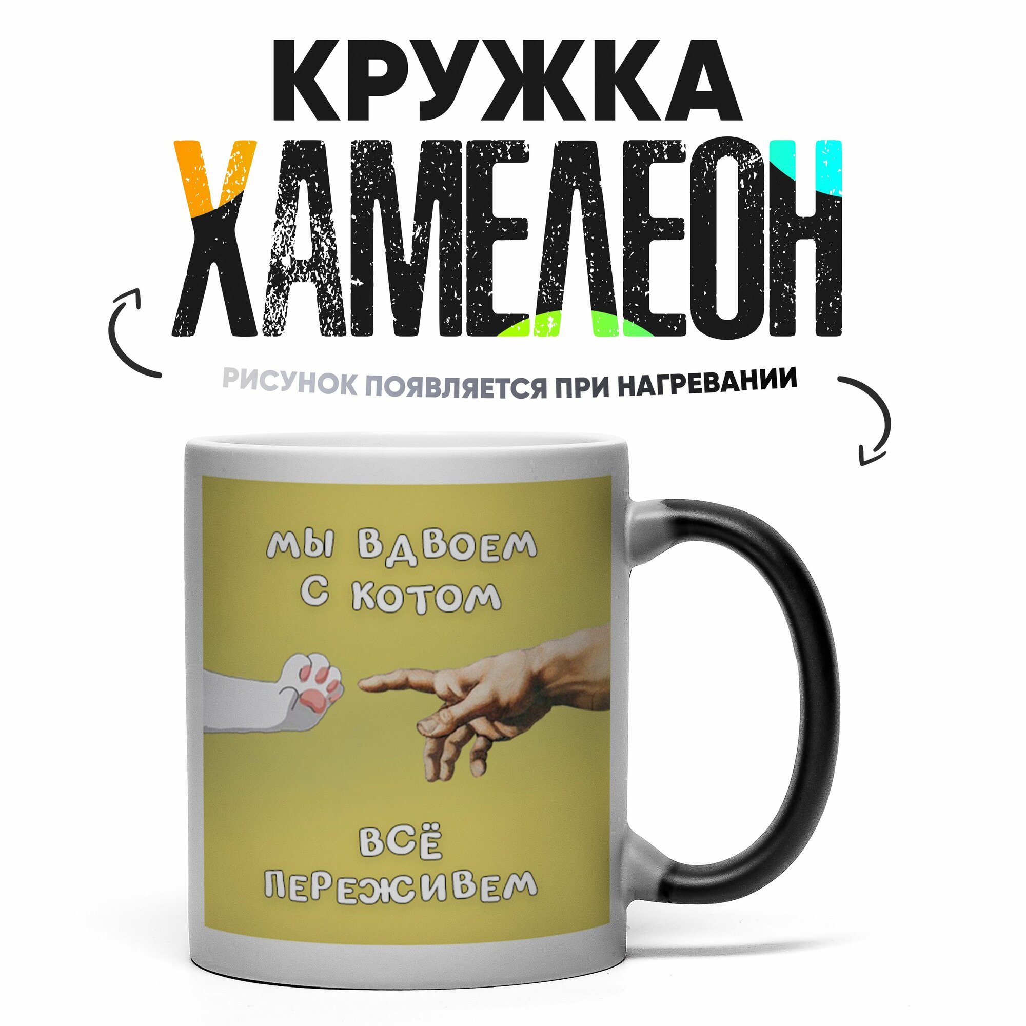 Кружка Хамелеон Мы вдвоем с котом всё переживем 330 мл