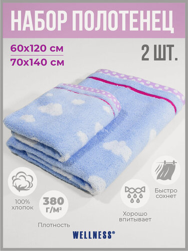 Изображение товара Набор из двух полотенец 70x140 и 60x120 махровых Wellness
