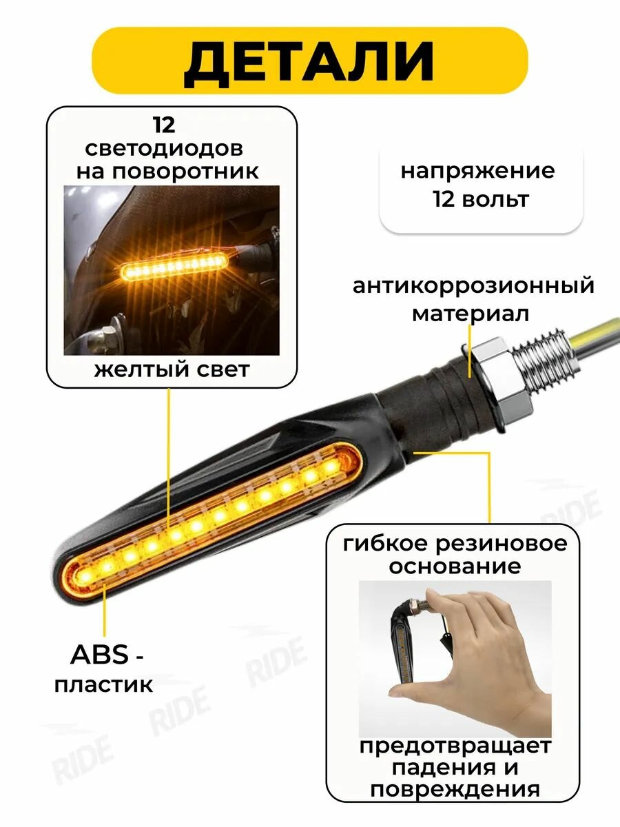 Поворотники со встроенным реле для электросамоката, мотоцикла (сигналы поворота 12В, 2 шт.) — фото 1