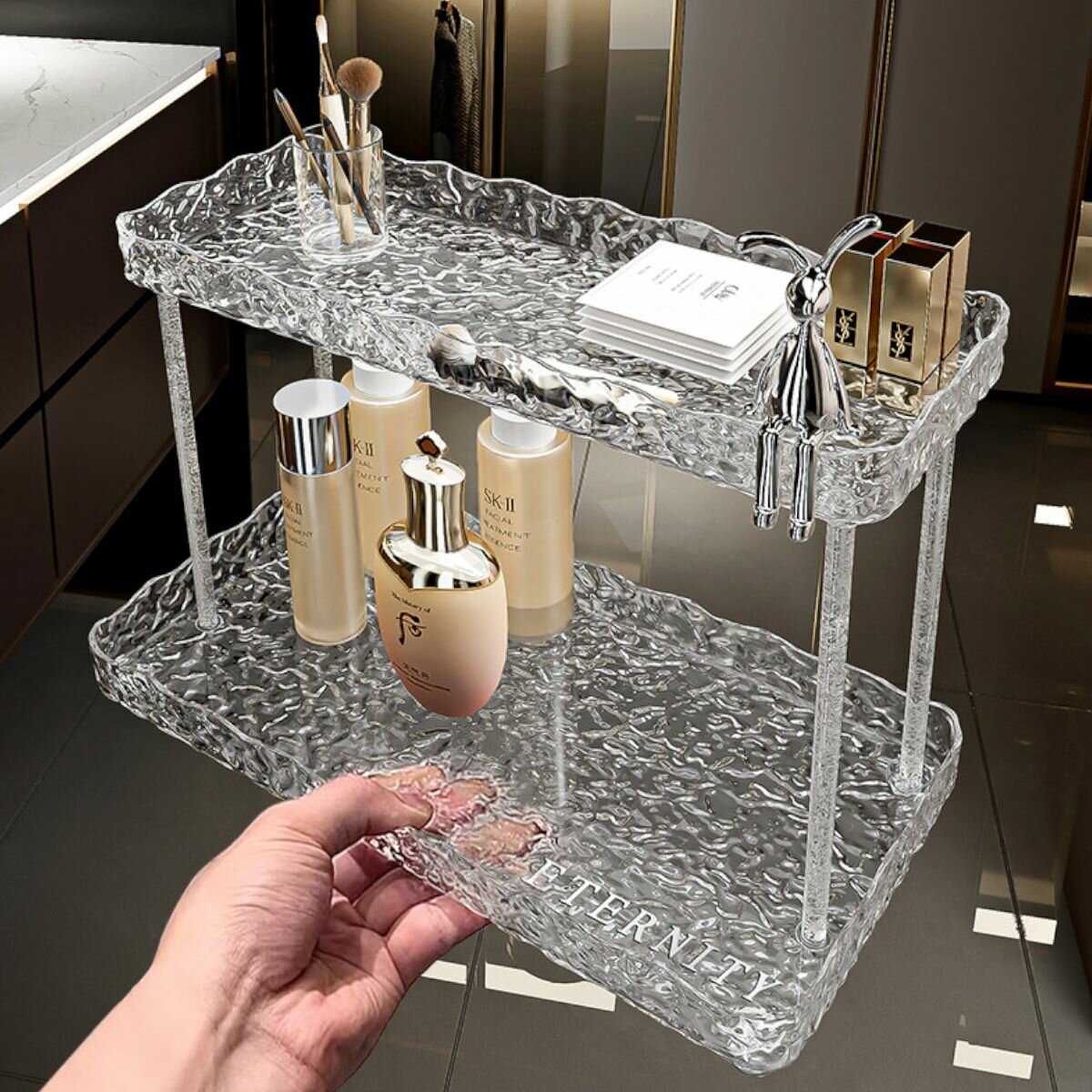 Полка для ванной комнаты и кухни настольная двухъярусная пластик 318х212х165 см