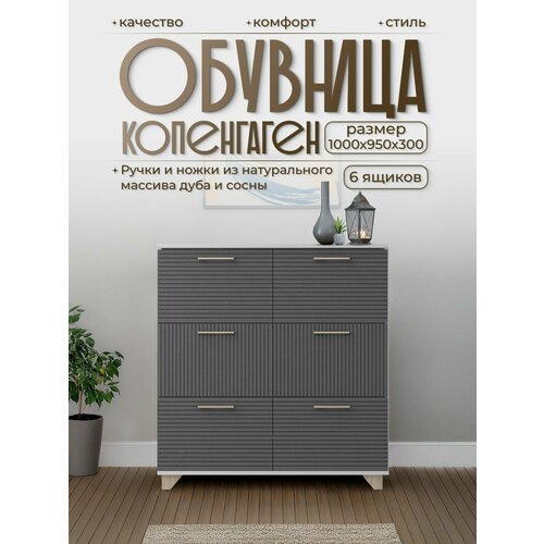 фото Обувница для прихожей "копенгаген" напольная с 6 отделениями и полками 12 стульев