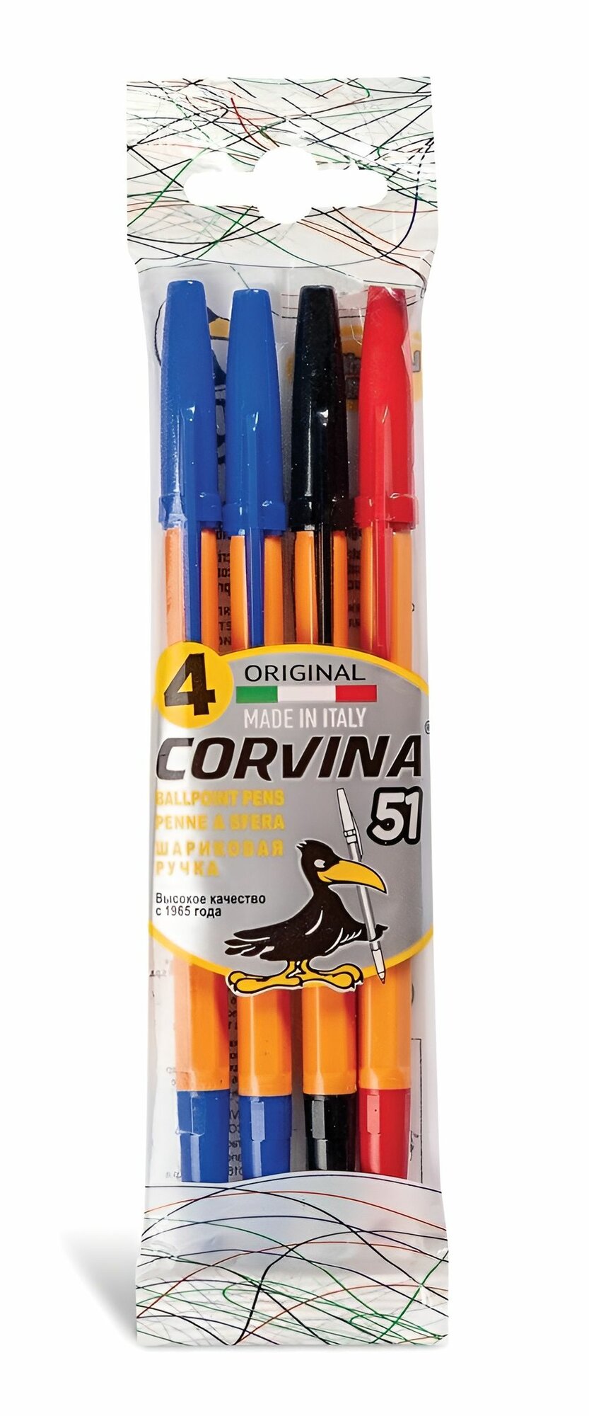 CORVINA 51 ручка шариковая Vintage,1 мм, набор 4 штуки, цвет чернил: ассорти, арт. 40226G