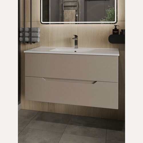 Изображение товара Тумба с раковиной подвесная Orange Line Li-100TuL+Ra латте матовый