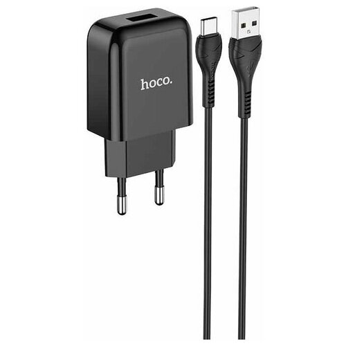 Сетевое зарядное устройство (СЗУ) Hoco N2 Vigour (USB) + кабель Type-C, 2 А, черный сетевое зарядное устройство сзу hoco c86a 2 usb кабель microusb 2 4 а черный
