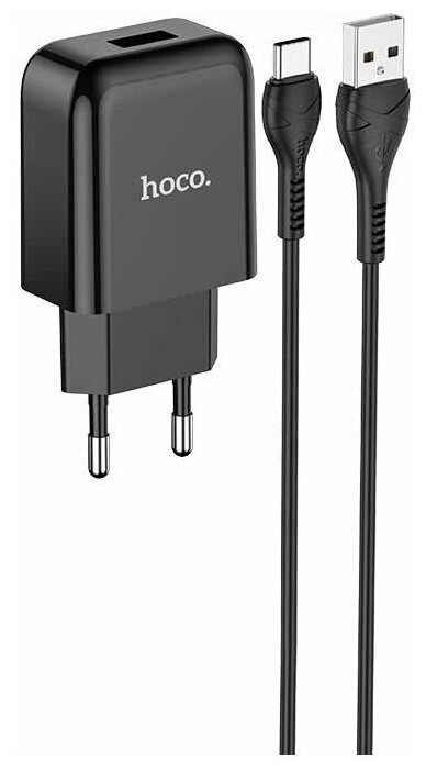 Сетевое зарядное устройство (СЗУ) Hoco N2 Vigour (USB) + кабель Type-C, 2 А, черный