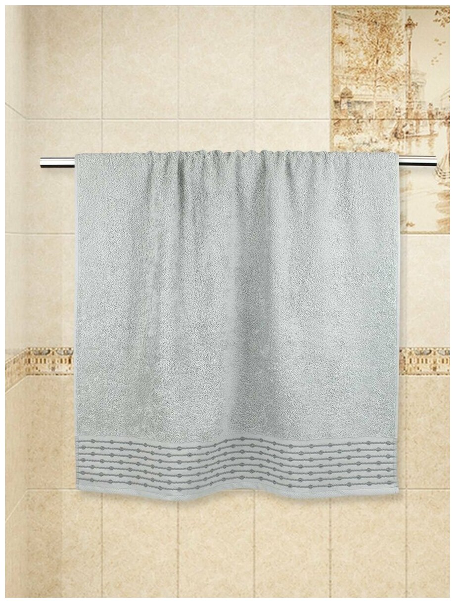 Махровое банное полотенце Нюанс 70*130 см пепельный - фотография № 3