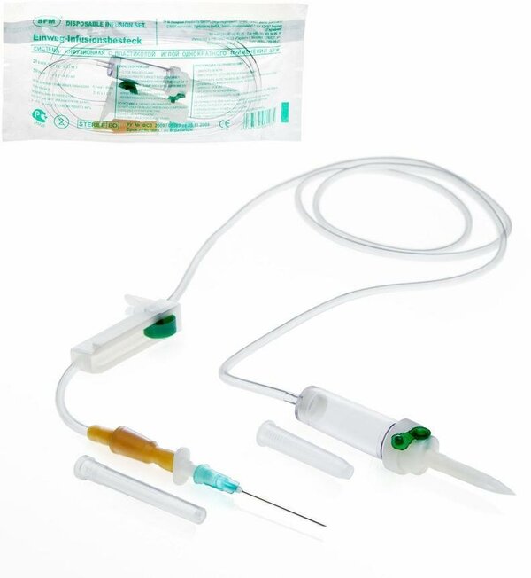 Система инфузионная для переливания растворов (пластиковый шип), игла 0,80 х 40 - 21G, SFM, Германия, 20 штук