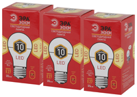 Упаковка светодиодных ламп 3 шт ЭРА E27, A60, 10 Вт, 2700 К